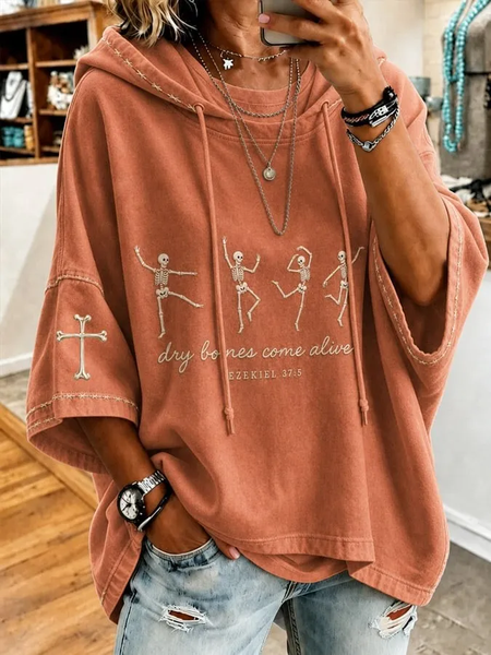 Women Skull Printing Half Sleeve Casual Daily Spring/Fall Hoodie