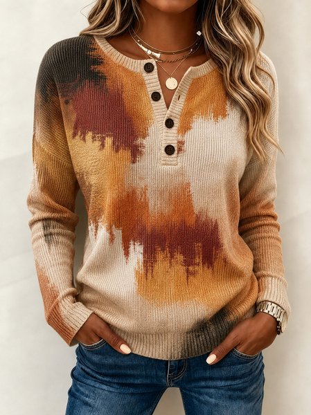 Casual Geometric Henley Collar Long Sleeve T-shirt