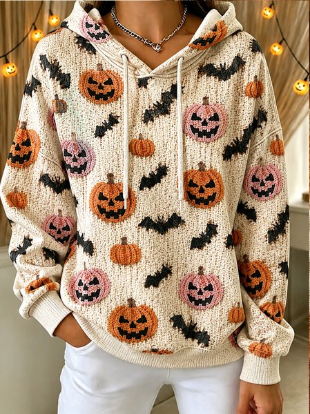 Women Pumpkin Pattern Long Sleeve Casual Daily Spring/Fall Hoodie