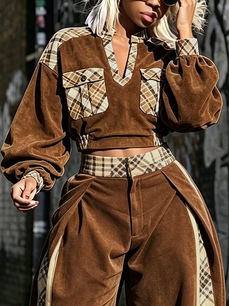 Urban Plaid Split Joint Stand Collar Blouse 1 Urban Plaid Split Joint Stand Collar Blouse