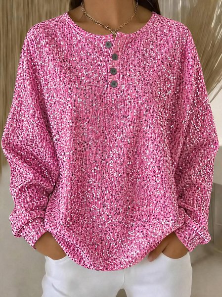 Women Plain Henley Collar Casual Spring/Fall Long Sleeve Sweatshirt