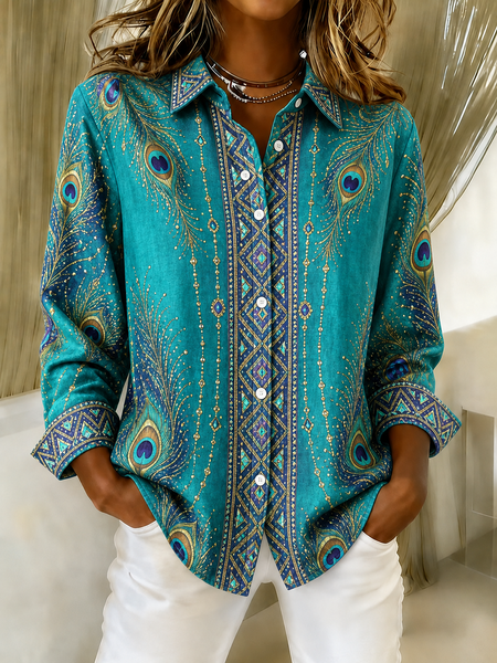Women Geometric Shirt Collar Long Sleeve Shirt Printing Casual Daily Spring/Fall Top