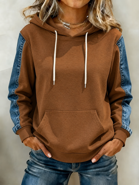Women Contrast Stitching Printing Long Sleeve Casual Daily Spring/Fall Hoodie