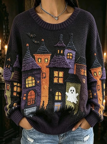 Women Halloween Crew Neck Casual Spring/Fall Long Sleeve Sweatshirt