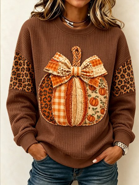 Women Pumpkin Pattern Crew Neck Casual Spring/Fall Long Sleeve Sweatshirt