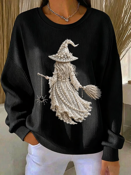 Women Halloween Crew Neck Printing Casual Spring/Fall Long Sleeve Sweatshirt