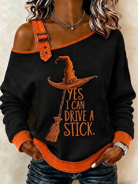 Women Halloween Asymmetrical Buckle Casual Spring/Fall Long Sleeve Sweatshirt