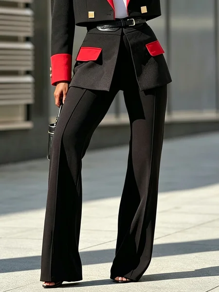 Urban Color Block Straight Pants Lncludes Obi Strip
