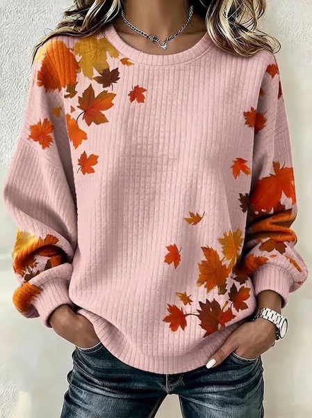Women Maple Leaf Crew Neck Printing Casual Spring/Fall Long Sleeve Sweatshirt 1 Women Maple Leaf Crew Neck Printing Casual Spring/Fall Long Sleeve Sweatshirt