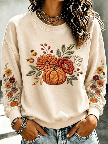 Women Floral Crew Neck Printing Casual Spring/Fall Long Sleeve Sweatshirt