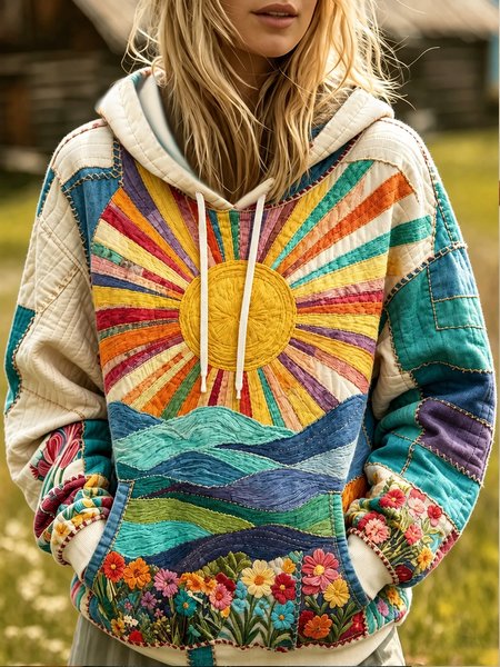 Women Floral Printing Long Sleeve Casual Daily Spring/Fall Hoodie