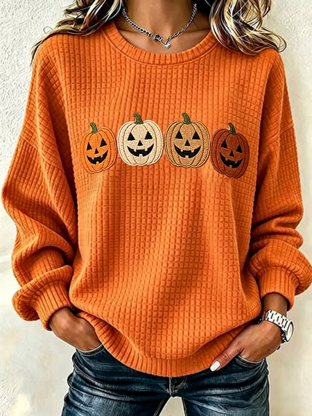 Women Halloween (pumpkin) Crew Neck Printing Casual Spring/Fall Long Sleeve Sweatshirt