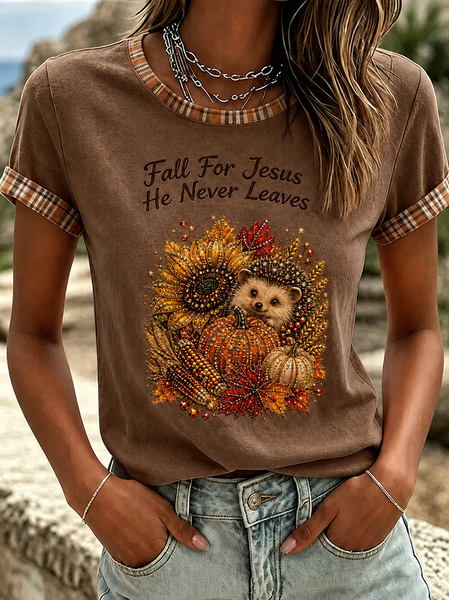 Women Animal Short Sleeve Tee T-shirt Crew Neck Casual Summer Top