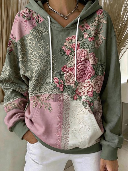 Women Floral Long Sleeve Vintage Daily Spring/Fall Hoodie