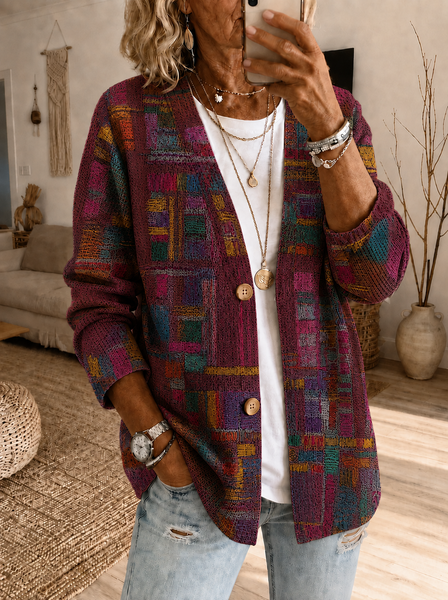 Women Abstract Graphic Printing Long Sleeve Casual Spring/Fall Jacket Outerwear