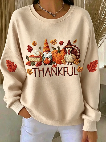 Women Maple Leaf Crew Neck Printing Casual Spring/Fall Long Sleeve Sweatshirt