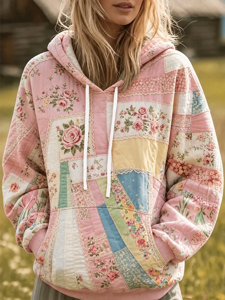 Women Floral Printing Long Sleeve Casual Daily Spring/Fall Hoodie