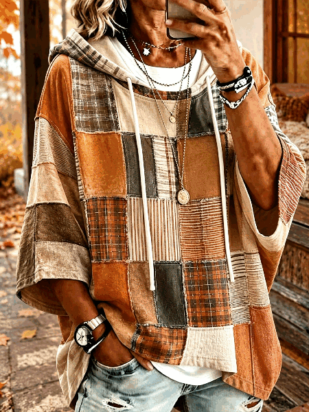 Women Geometric Three Quarter Sleeve Vintage Holiday Spring/Fall Hoodie