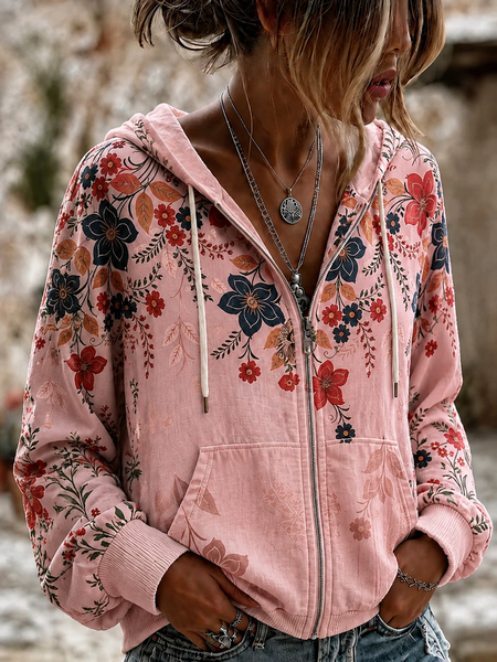 Women Floral Long Sleeve Casual Daily Spring/Fall Hoodie