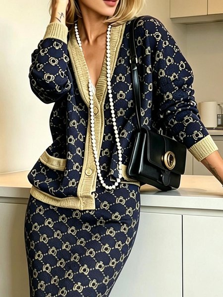 Casual Geometric V Neck Sweater Cardigan 1 Casual Geometric V Neck Sweater Cardigan