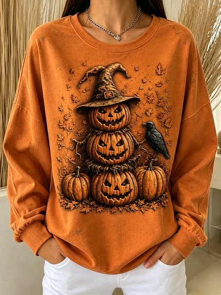 Women Halloween Crew Neck Casual Spring/Fall Long Sleeve Sweatshirt
