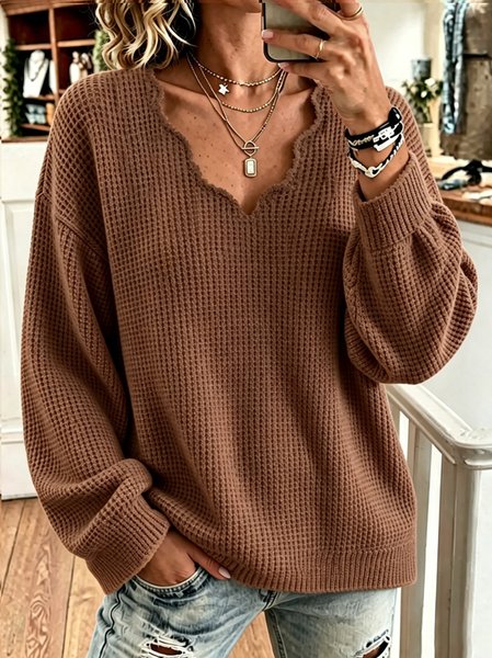 Women Plain V Neck Casual Spring/Fall Long Sleeve Sweatshirt