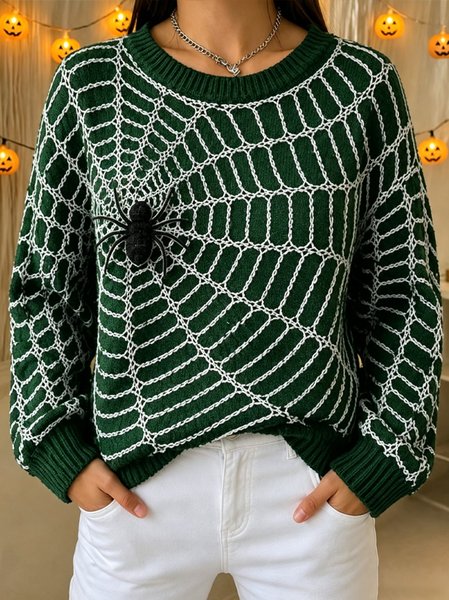 Women Spider Web Pattern Crew Neck Casual Spring/Fall Long Sleeve Sweatshirt
