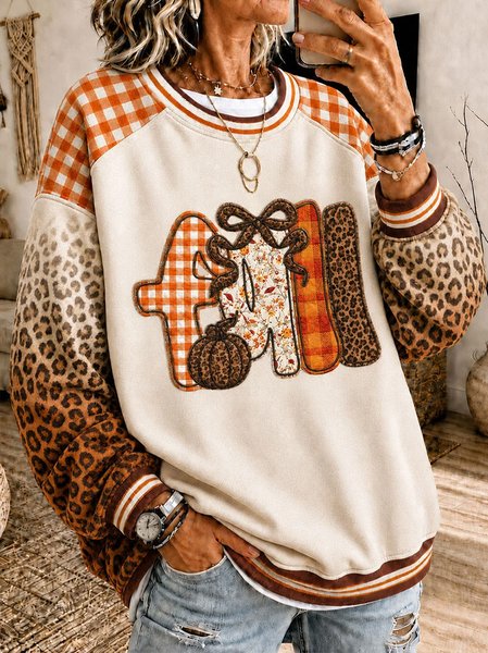 Women Leopard Crew Neck Casual Spring/Fall Long Sleeve Sweatshirt