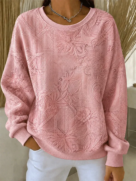 Women Floral Crew Neck Printing Casual Spring/Fall Long Sleeve Sweatshirt