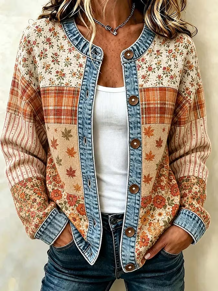 Women Floral Long Sleeve Comfy Vintage Printing Cardigan