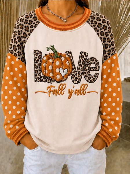 Women Polka Dots Crew Neck Casual Spring/Fall Long Sleeve Sweatshirt