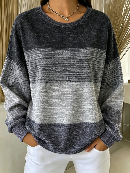 Women Striped Crew Neck Casual Spring/Fall Long Sleeve Sweatshirt