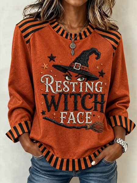 Women Striped Crew Neck Vintage Spring/Fall Long Sleeve Sweatshirt