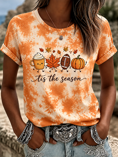 Women Maple Leaf Short Sleeve Tee T-shirt Crew Neck Printing Casual Graphic Tee Summer Top