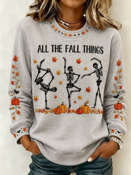 Women Text Letters Crew Neck Casual Spring/Fall Long Sleeve Sweatshirt