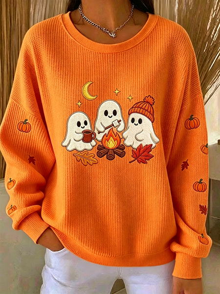 Women Halloween Crew Neck Printing Casual Spring/Fall Long Sleeve Sweatshirt