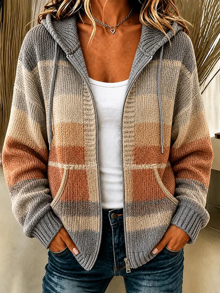Women Striped Long Sleeve Casual Daily Spring/Fall Hoodie
