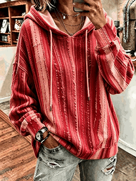 Women Striped Long Sleeve Vintage Daily Spring/Fall Hoodie