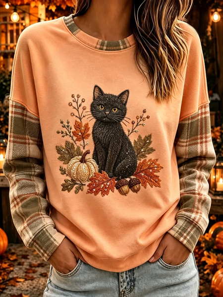 Women Floral Crew Neck Printing Casual Spring/Fall Long Sleeve Sweatshirt