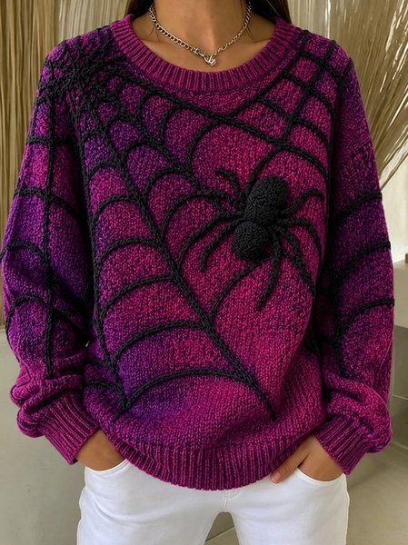 Women Spider Web Pattern Crew Neck Casual Spring/Fall Long Sleeve Sweatshirt