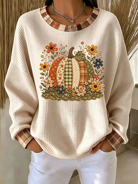 Women Floral Crew Neck Casual Spring/Fall Long Sleeve Sweatshirt
