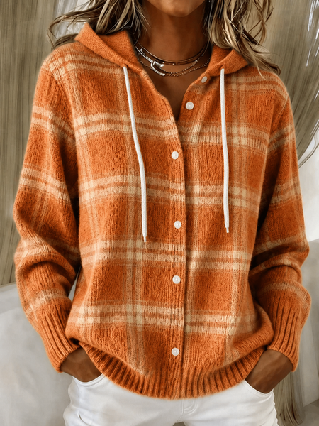 Plaid Casual Hoodie Regular Fit Knit Top 1 Plaid Casual Hoodie Regular Fit Knit Top