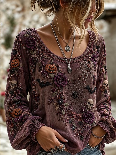 Women Floral Crew Neck Long Sleeve Blouse Printing Casual Daily Spring/Fall Top