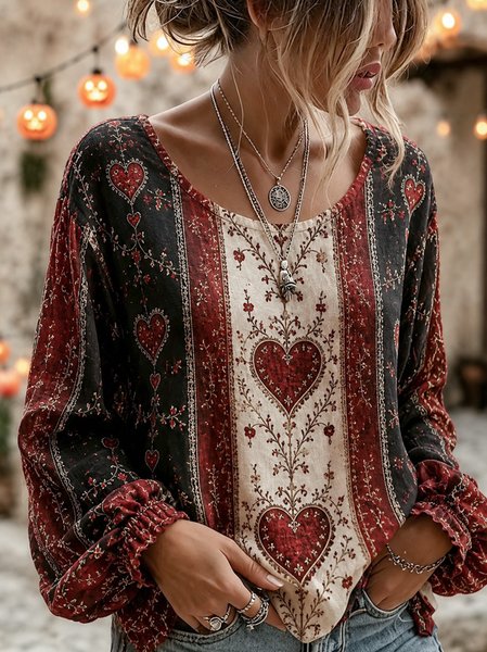 Women Floral Crew Neck Long Sleeve Blouse Printing Casual Daily Spring/Fall Top
