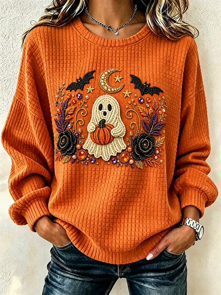 Women Halloween Crew Neck Casual Spring/Fall Long Sleeve Sweatshirt