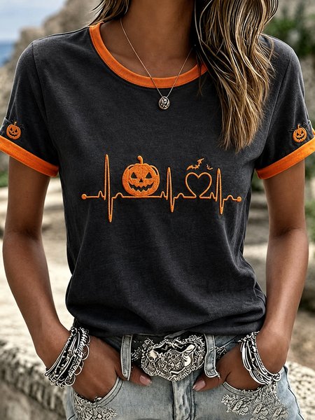 Women Color Block Short Sleeve Tee T-shirt Crew Neck Casual Summer Top