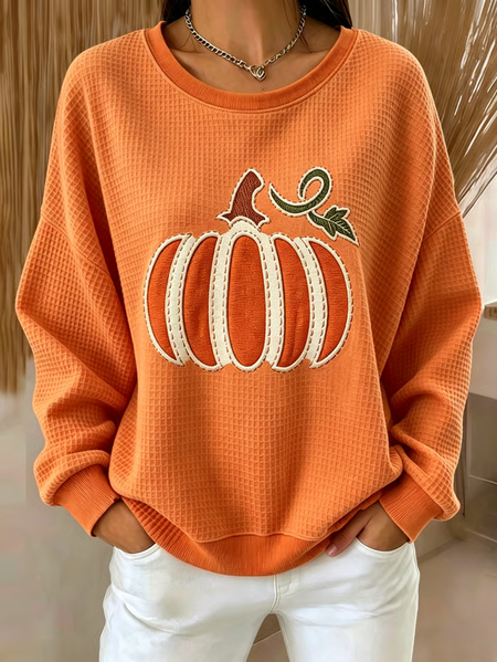 Women Pumpkin Pattern Crew Neck Casual Spring/Fall Long Sleeve Sweatshirt