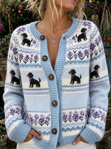 Women Floral Long Sleeve Crew Neck Casual Spring/Fall Cardigan Outerwear