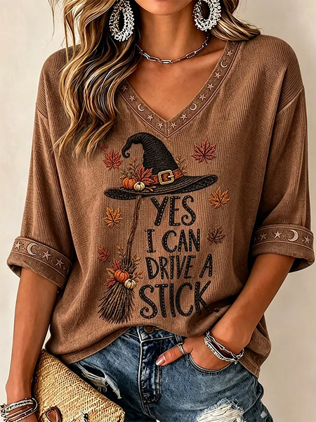 Vintage Maple Leaf V Neck Half Sleeve T-shirt