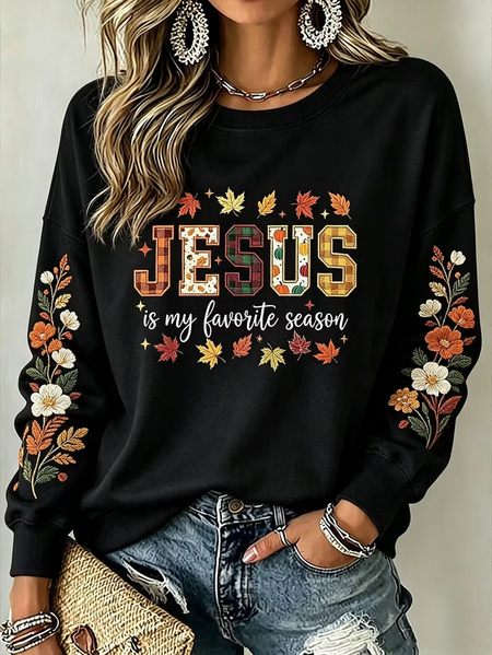 Women Floral Crew Neck Printing Casual Spring/Fall Long Sleeve Sweatshirt